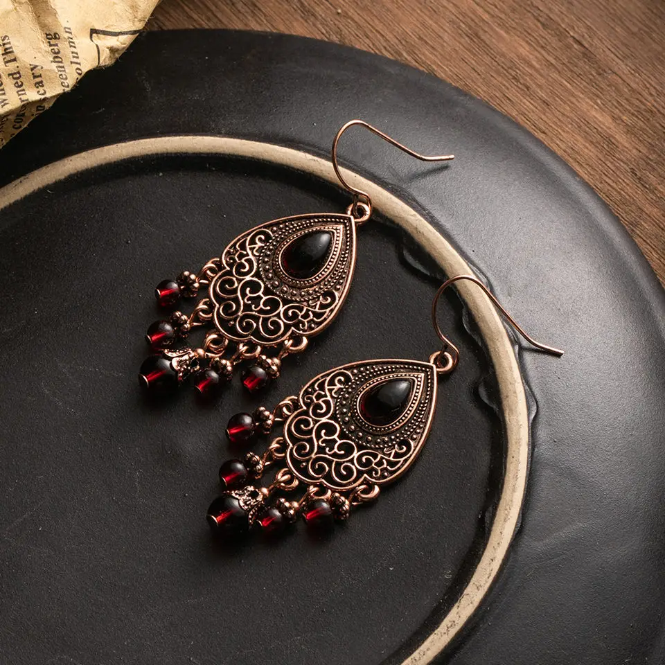 Античные этнические серьги в стиле бохо с кисточками из розового золота для