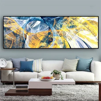 

Abstract Colorful Gold Blue Line Oil Painting on Canvas Posters and Prints Cuadros Wall Art Picture for Living Room Home Decor