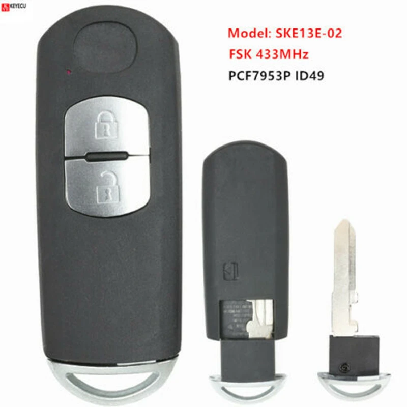 Keyecu Smart Remote Key Fob 433Mhz PCF7953P 2 Button SKE13E-02 For Mazda 2 3 3MPS 6 CX3 CX5 from 2010 -