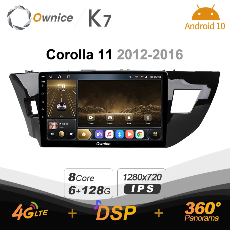 Ownice K7 Android 10.0 Car Multimedia Radio for Toyota Corolla 11 2012 - 2016 Video player 6G+128G Quick Charge Coaxial HDMI 4G |