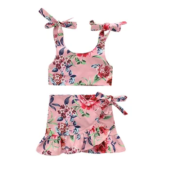 

2Pcs Set Toddler Baby Girl Swimsuit Floral Bikinis Skirt Ruffle Swimwear Bikini Tankini Sunsuit Print Sleeveless Girl Suit