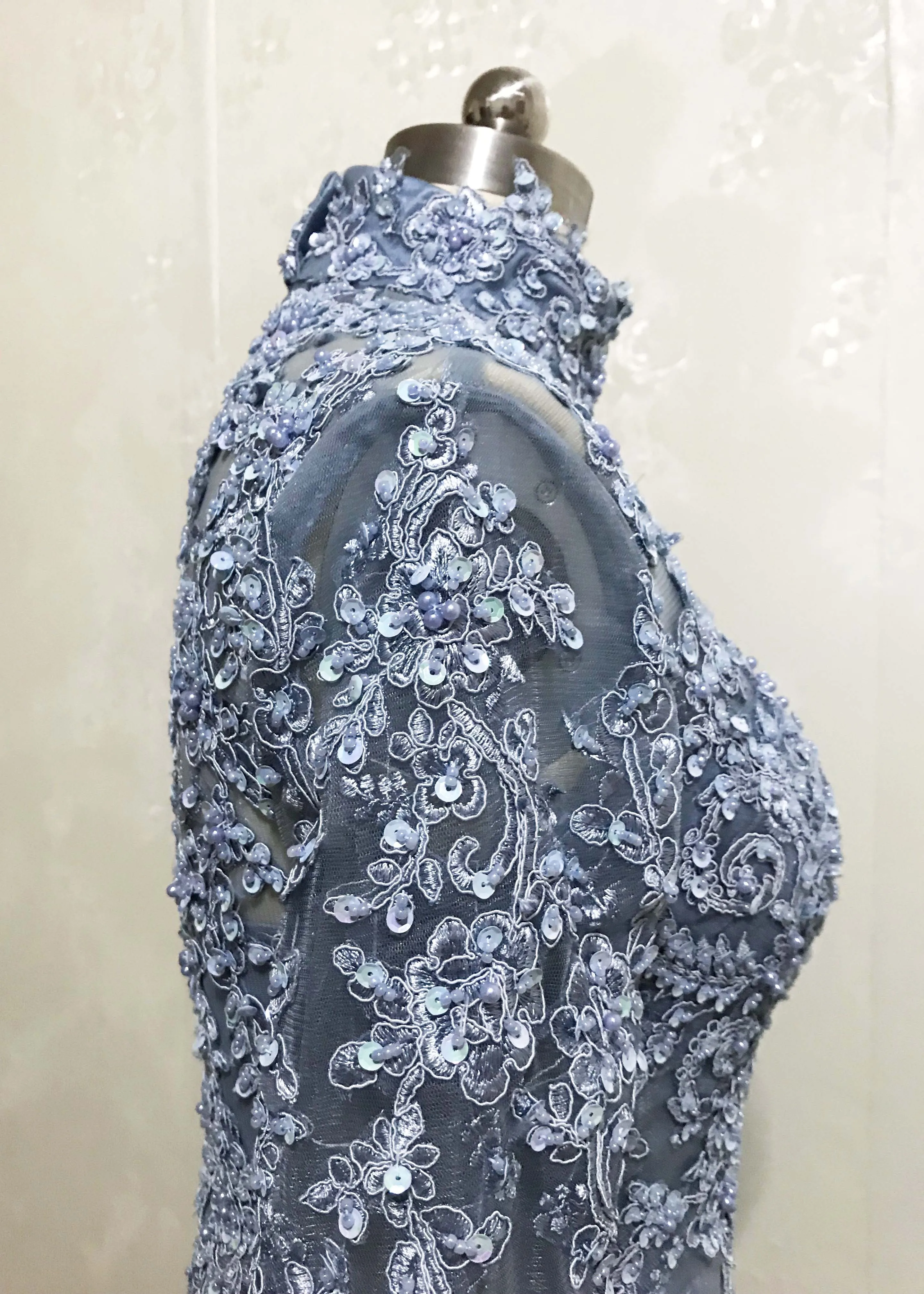 Арабское дизайнерское платье с высоким воротником, вышитое Блестящим Бисером И жемчужинами, с длинными рукавами, платье Русалочки для выпускного вечера с юбкой-крылышкой