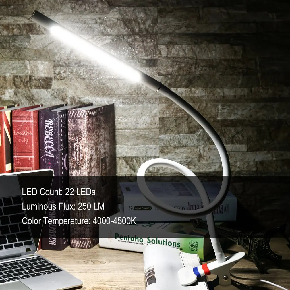 ICOCO светодиодный светильник с зажимом, настольная лампа, лампа для чтения с удлиненной гибкой шеей и сенсорной чувствительностью 4,5 Вт 4000-4500