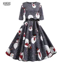 Kureas, теплые вязаные платья, вечерние платья с коротким рукавом, элегантное бальное платье, рождественское платье, женские плиссированные осенние зимние подарки-Снеговики на Рождество