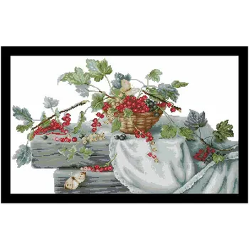 

Red cherries on a wooden board Counted Cross Stitch 11CT 14CT 18CT DIY Chinese Cross Stitch Kits Embroidery Needlework Sets