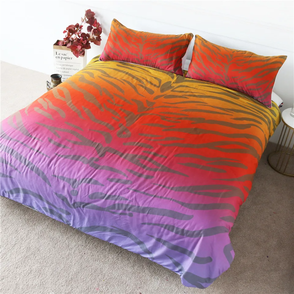 

HM Life Bedding Set Leopard Pattern Print Purple Red Yellow Duvet Cover Set Stylish Bed Cover 3-Piece Bedclothes for Adult