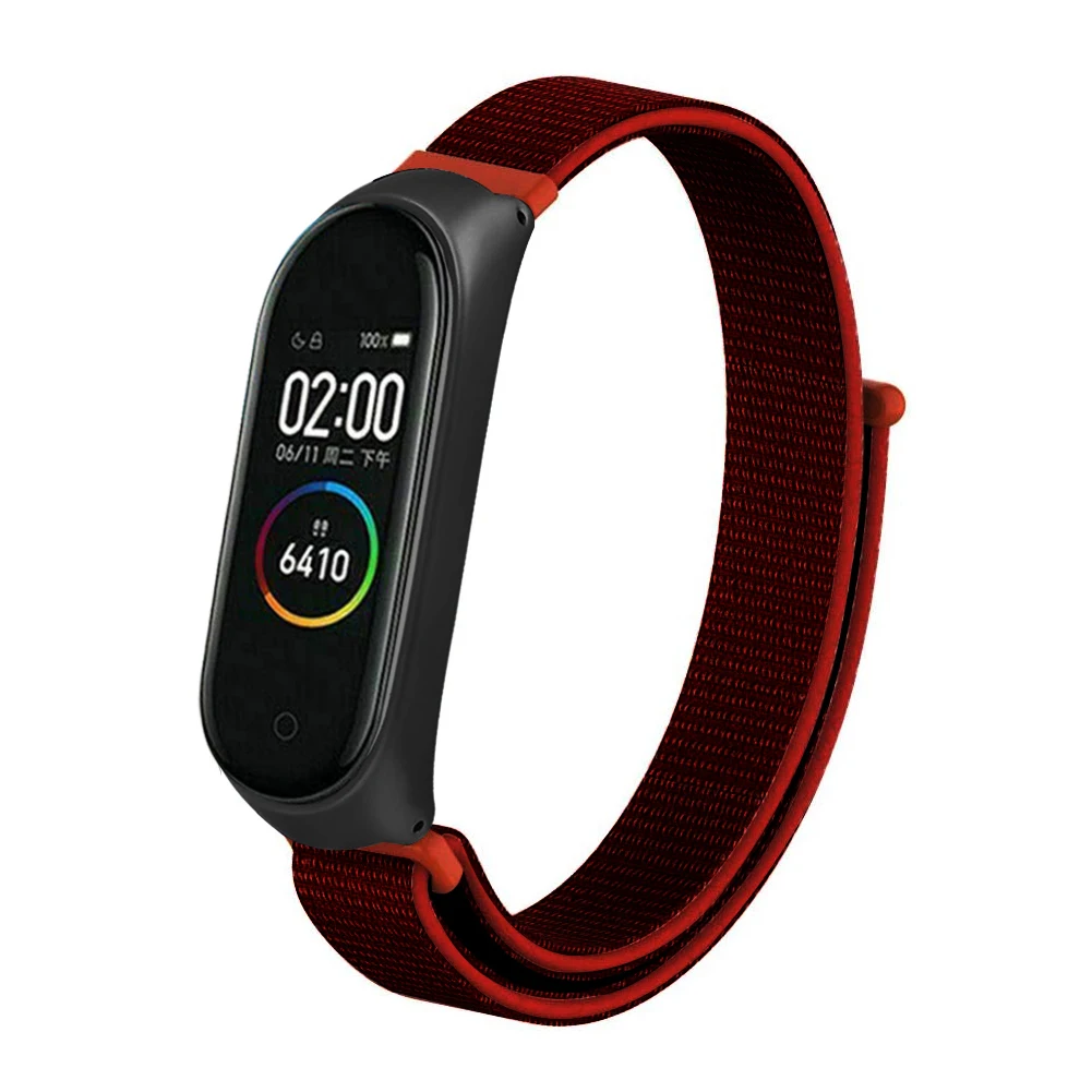 Red Black Смарт часы браслет нейлоновый ремешок для Xiaomi mi Band 3 4 mi Band 4 3 ремешок браслет из нержавеющей стали ремешок - Цвет ремешка: Red Black