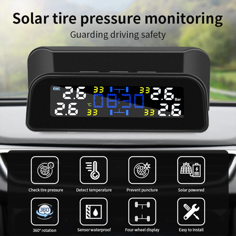 Sleep Mode Solar Power Real-time Monitor Pressure 0-188 PSI 2021 Update Version LCD Display Tire Pressure Monitoring System with 6 External Sensor GUTA Solar Tire Pressure Monitoring System 