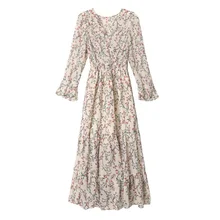 Long Sleeve A- line Dress Autumn and Winter 2021 Korean Style V-neck over