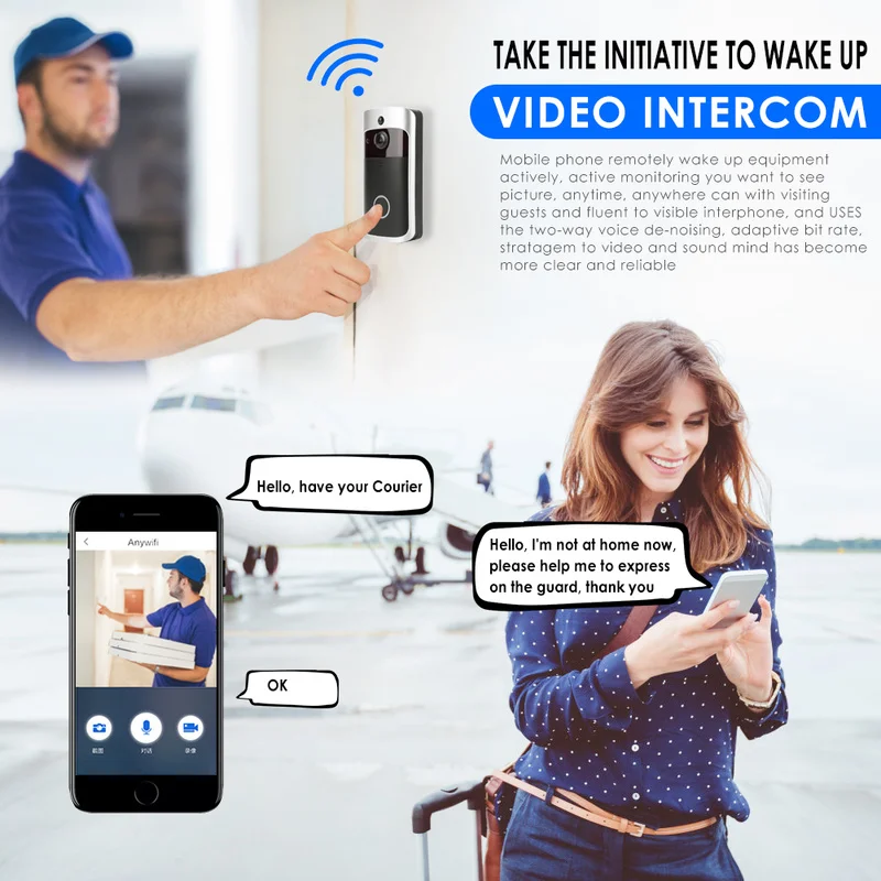 WiFi видео дверной звонок V5 Смарт IP видеосвязь Wi-Fi видео телефон двери для квартиры ИК-сигнализация беспроводная камера безопасности