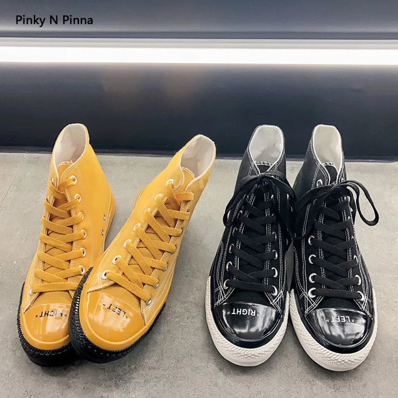 

New Style Spring And Summer Hip Hop Street Yellow Lace-up Hight-top MEN'S Canvas Shoes Vulcanized Shoes Students Sports Footwear