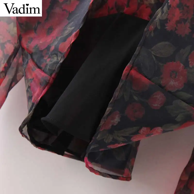 Вадим для женщин Винтаж органза цветочный принт блузка с длинным рукавом Плиссированные рубашки женские стильные прозрачные шикарные топы blusas LB563