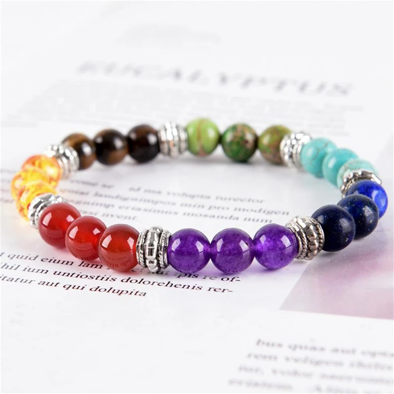 7 Chakra Reiki Prayer Healing Balancing Bracelet 8mm Semi-Precious Gemstone Natural Beads Bracelets Yoga Meditation Jewelry Gift