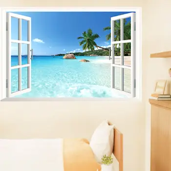 

Removable Wall Paper Beach Sea 3D Window Scenery Wall Sticker Decor Decals Mural Home Decoration