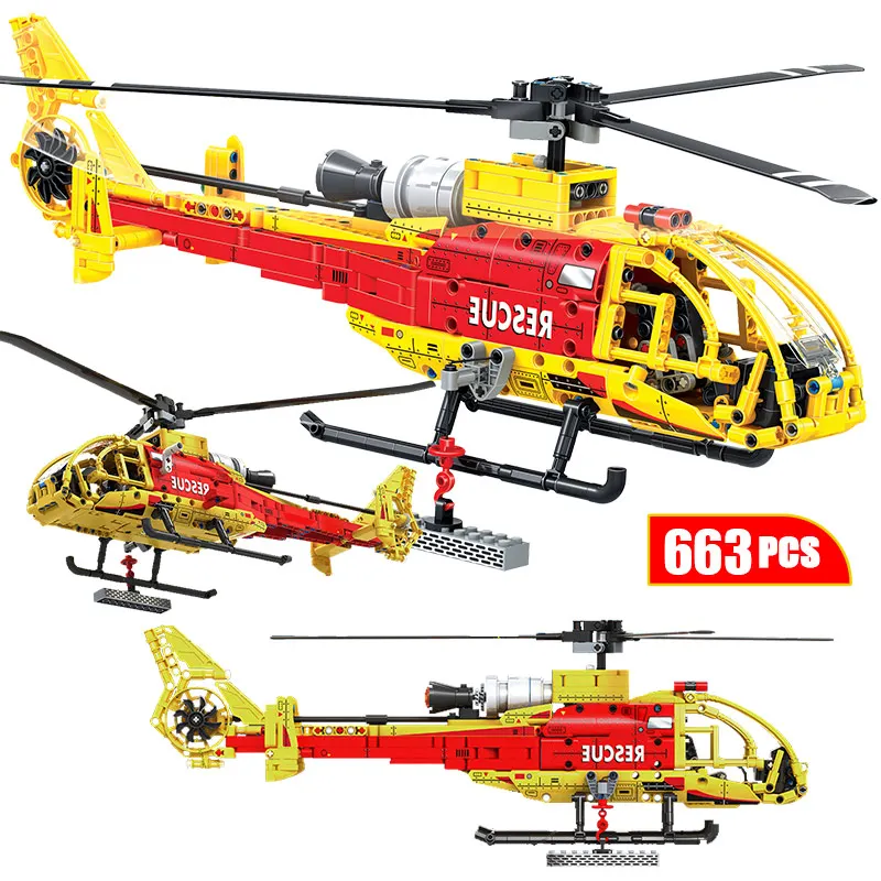 

663PCS City Police Airplane Building Blocks Technic Little Antelope Helicopter Airport Brigade Bricks Toys for Kids