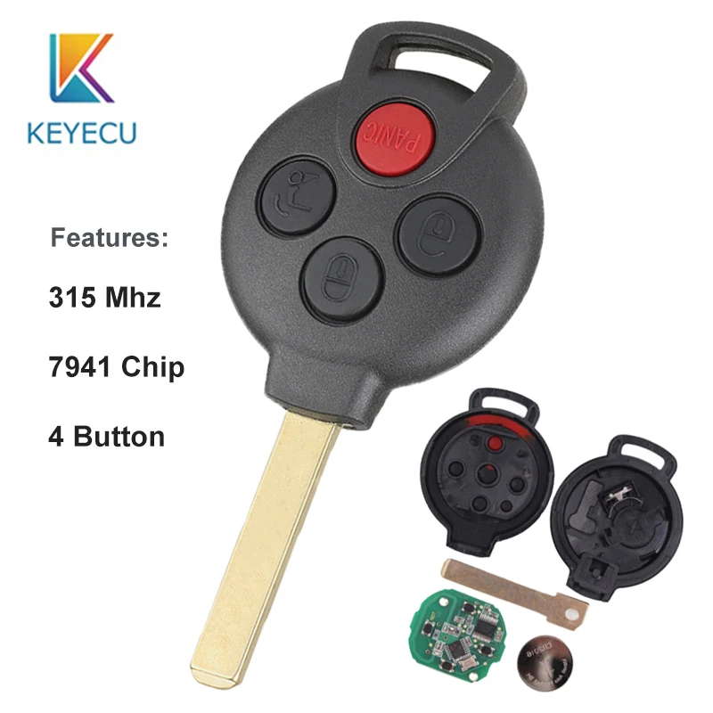 KEYECU дистанционный ключ для автомобиля с замками Fob 3+ 1/4 Кнопка для Mercedes Benz MB Smart Fortwo 315 МГц 7941 чип KR55WK45144 2005