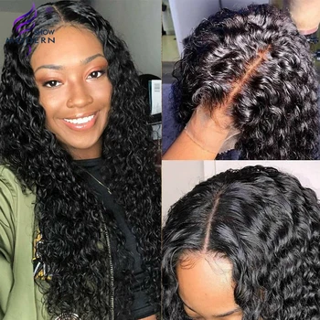 

Modern Show 13x1 HD Transparent Lace Part Wig Brazilian Curly Wave Human Hair Wigs For Women Pre Plucked T Part Lace Wig Remy