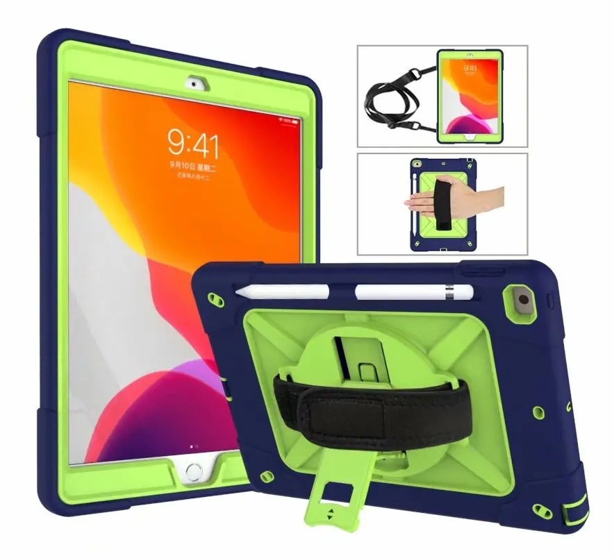 Чехол для iPad mini 5 /iPad mini 4 7,9 дюймов планшет, безопасный противоударный сверхмощный вращающийся ручной ремень+ плечевой ремень - Цвет: blue green