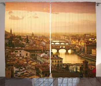 

Wanderlust Curtains Bridge Ponte Vecchio Italy Bird Eye Sunset View Castle Houses Historic Cityscape Living Room Bedroom Window