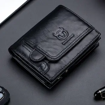 

BULLCAPTAIN Men's Genuine Leather Wallet Leather Coin Purse RFID Non-Scanning Leather Card Holder Men's Wallet Luxury Wallet