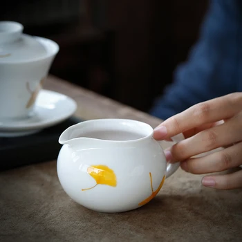 

LUWU handpainted ceramic tea pitchers infuser gingko coffee tea jug 220ml
