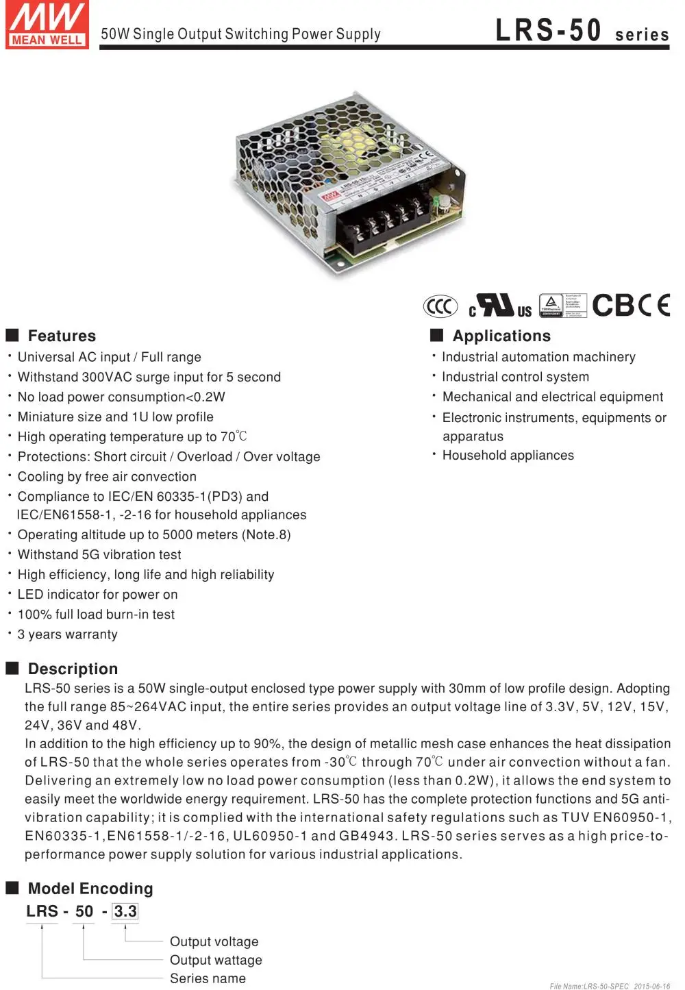 [Seven Neon] MEAN WELL LRS-50-12 12V 4.2A 50W Высокая мощность высокая эффективность одиночный выход импульсный источник питания