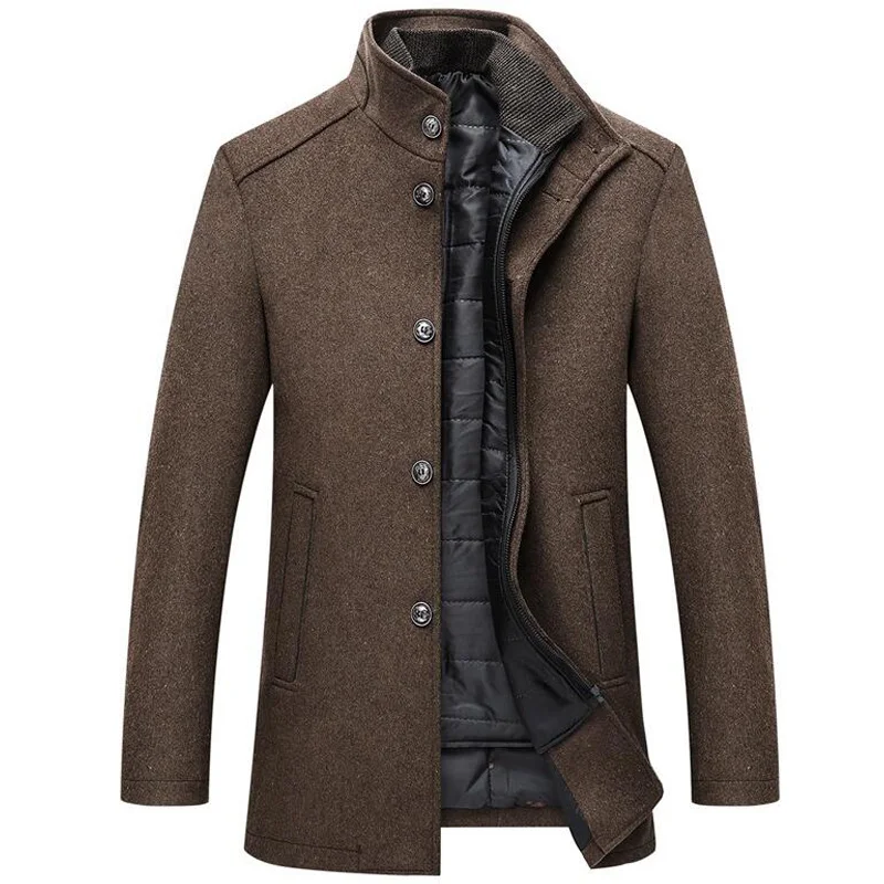 Шерстяное пальто для мужчин, зимняя ветровка, длинные толстые шерстяные куртки, abrigo hombre, Мужской однобортный жилет с воротником-стойкой, шерстяные пальто - Цвет: CAMEL