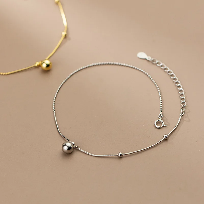 925 Sterling Silver Minimalist Glossy Beads Snake Bone Bell Anklet Fashion European Wedding Women Jewelry Accessories,anklet bracelets,silver anklets,ankle chain
