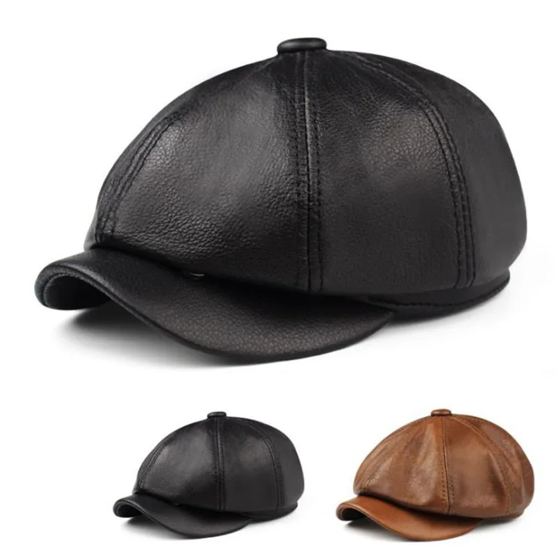 T-MAC, модные женские Восьмиугольные шапочки из натуральной кожи, кепка Newsboy, Ретро стиль, капот берет, Ретро стиль, кожаная шляпа ковбоя