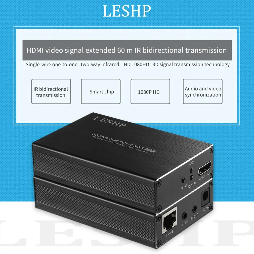 

60m/200ft HDMI Extender Transmitter and Receiver Set Bi-directional IR 3D HDMI Loop Out with Dual IR Control