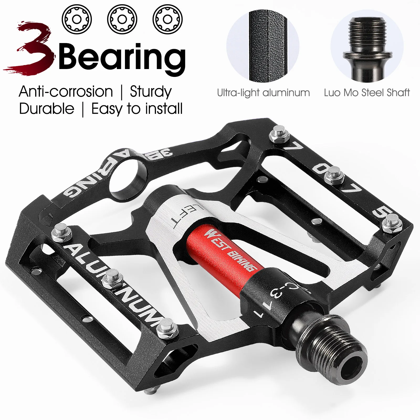 WEST BIKING Pédales Plates Aluminium à Roulements Scellés – 9/16'' – Une Paire