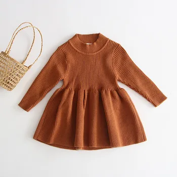 

2019 Girls Knitted Dresses Autumn Winter Clothes Lattice Kids Toddler Baby Dress 0-4 Years Cotton warm Christmas Dresses