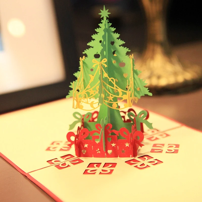  New Christmas Cards Christmas Tree Greeting Card Unique Holiday Postcards With Envelope 3D Popup In - 4000558804165