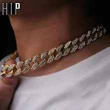 Ожерелье в стиле хип-хоп, из кубинской цепочки и ожерелья, 15 мм, золото, серебро, проложенные стразы, CZ, побрякушки, ожерелье s Для Мужчин, Ювелирные изделия