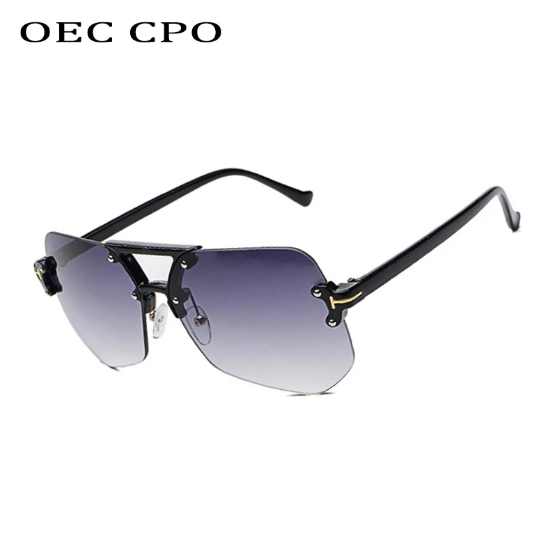 

Pilot Rimless Sunglasses Women Brand Designer Sun Glasses Gradient Shades Grey Blue Clear Lens Man Frameless Eyeglasses UV O470
