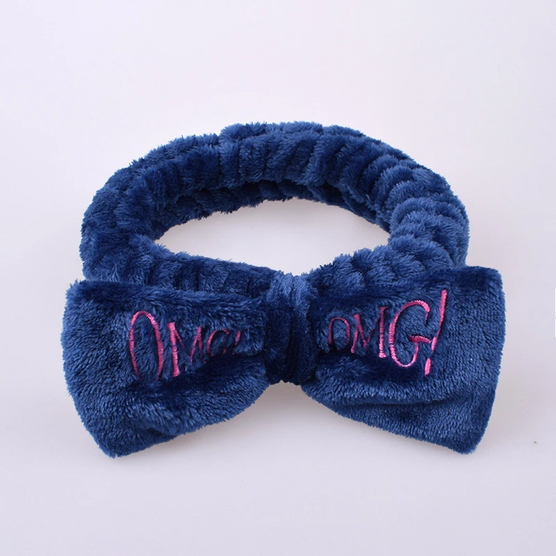 Корейская Милая Коралловая Флисовая Повязка на голову для женщин, модные эластичные повязки для волос с бантиком, украшения для волос OMG - Цвет: blue omg