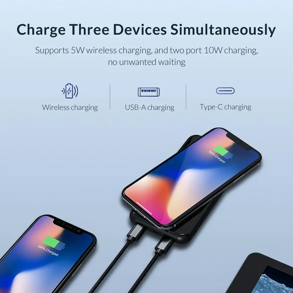  ORICO 8000mAh Wireless Power Bank für iphone X XS XR USB Typ C Externe Batterie Bank Drahtlose Aufl