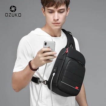 

OZUKO High Quality Crossbody Bag Men Casual Shoulder Bags USB Charging Waterproof Messenger Chest Bag Short Trip Male Sling Bag