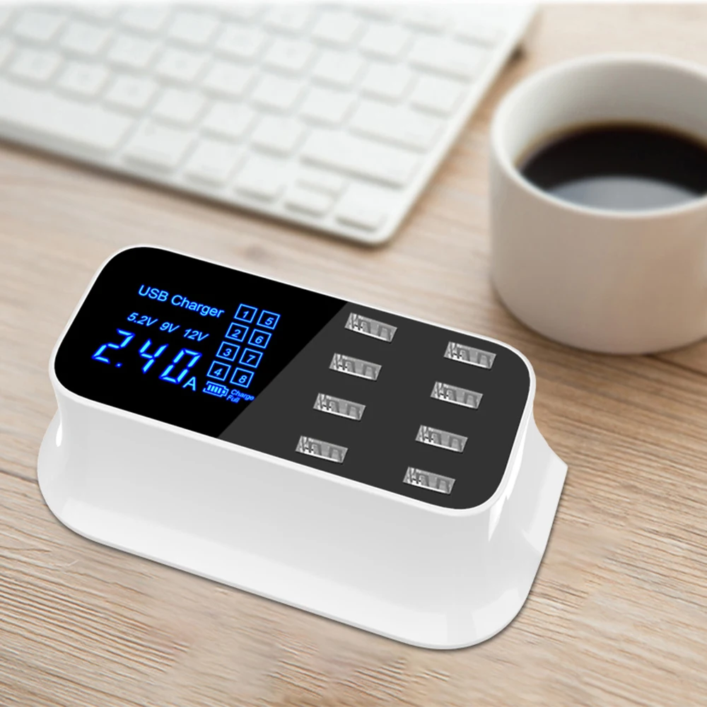 

8-port multi-function USB charger LCD digital display 5V 2.4A fast charging base charging station adapter For iPhone tablet