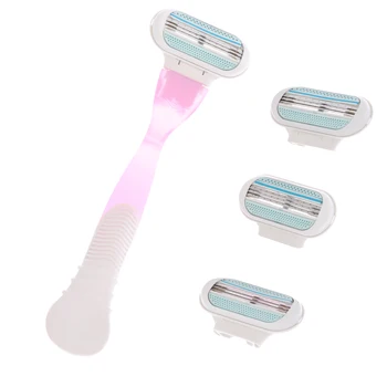 

1 Set 1 Razor Handle 4 Razor Blades Women Replaceable Straight Manual Shaving Barber Trimmer Safety Razors