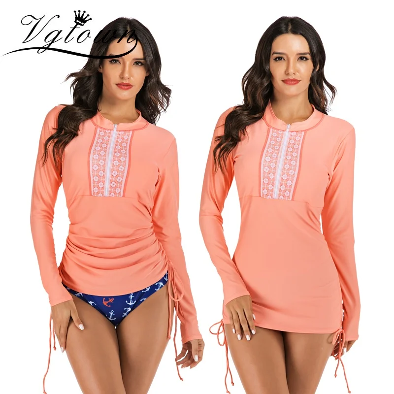 

Women Long Sleeve Zipper Rashguard Shirt Swimsuit Floral Print Swimwear Surfing Top Rash Guard UPF50+ UV-Protection Suits