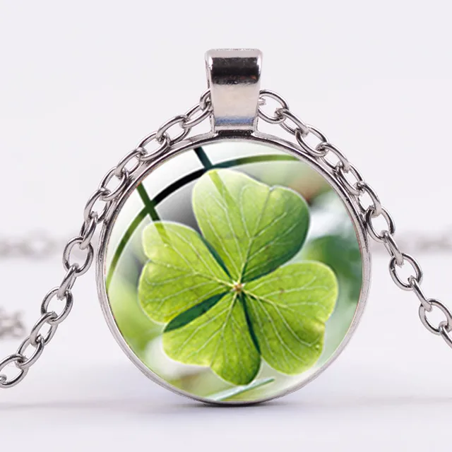 Clover Pendant Necklace Four Leaf Clover Art Photo Glass Crystal Cabochon Choker Fashion Lucky Jewelry Gift For Women Accessorie Pendant Necklaces Aliexpress