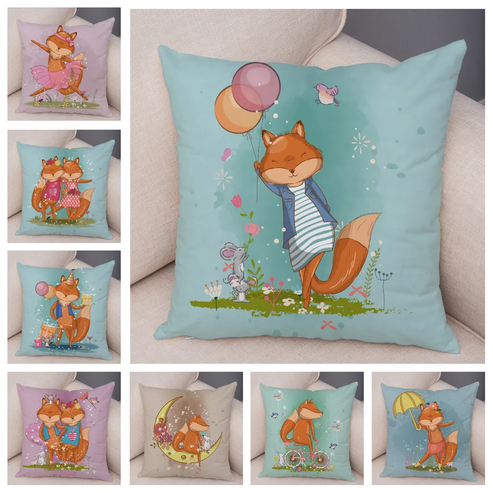 Cartoon Wild Fox Pillow Case for Children Room Sofa Home Car Decor Animal Soft Plush Pillowcase