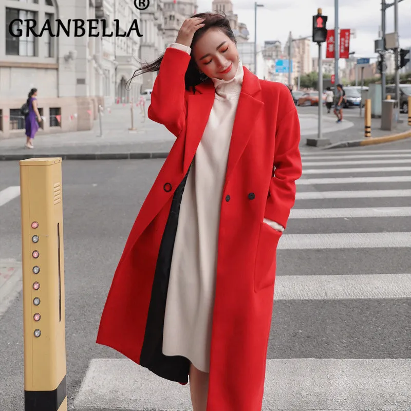 

2019 Warm Soft Loose Wool Overcoat Turn-Down Collar Solid Color Women Coat With Pockets Thicken Outerwear