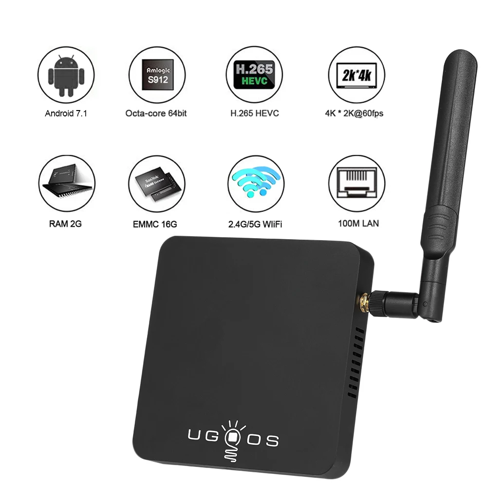 ТВ приставка UGOOS AM3 Smart TV BOX Android 7 1 Amlogic S912 4K 2 Гб 16 мини ПК 4G 5G WiFi 1000M LAN DLNA Miracast HD