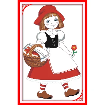 

Everlasting Love Girl Delivering Bread Ecological Cotton Chinese Cross Stitch Kits 11CT Printed DIY Wedding Decoration For Home