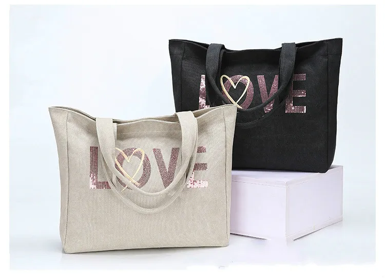 Сумка с пайетками, женская сумка с дизайном LOVE, пляжная сумка для путешествий, женская сумка через плечо, мужская сумка, роскошные сумки, женские сумки через плечо