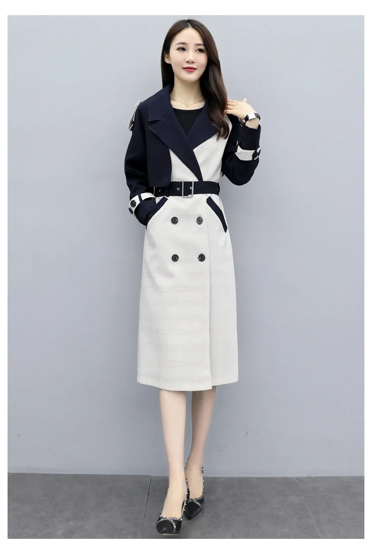 Autumn New Products Korean-style Slim Fit Collage Contrast Color Elegant Boutique WOMEN'S Trench Coat M6002