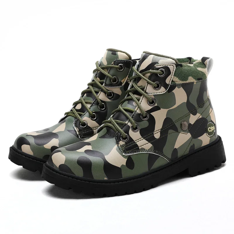 

Plus Velvet Martin Boots Leather Boot Camouflage Boots PU Leather Leather Boot CHILDREN'S Shoes Big Boy Leather Shoes 2019 Winte