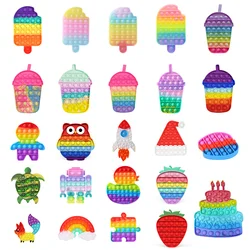 Rainbow Silicone Fidget Toys Autism Push Bubble Sensory Toys Interactive Desktop Game Reliever  Anti Stress Adult Children Toys